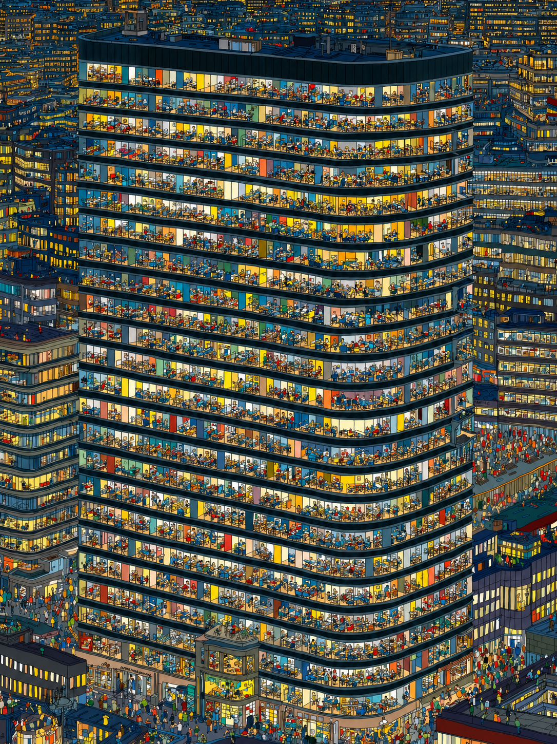 Tower Map — a glowing high-rise map of the Solana ecosystem at night